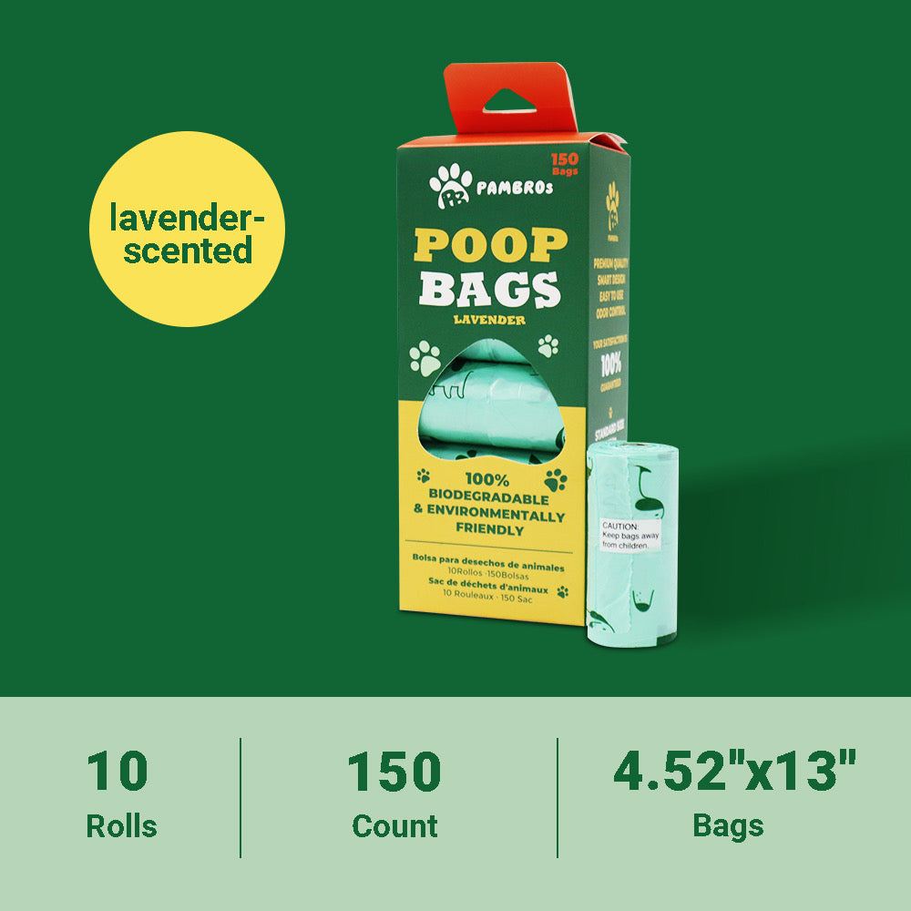 Scented Dog Poop Bags - Biodegradable Lavender Scent – Leak-Proof & Eco-Friendly (150 Bags)