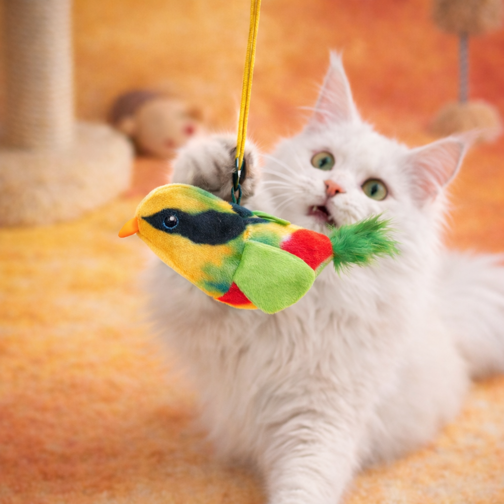 Chirping Bird Cat Toy – Interactive Plush Bird with Sound for Indoor Cats