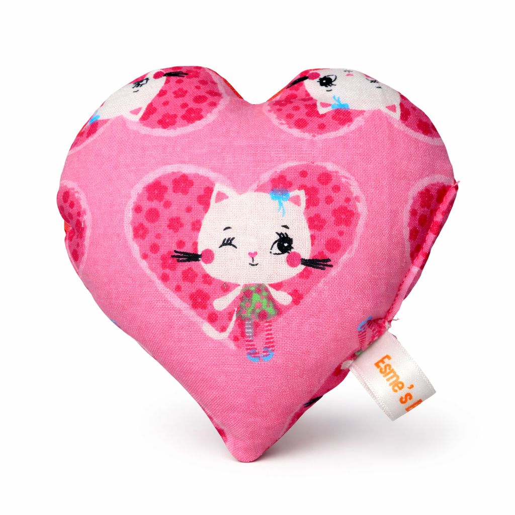 Handmade Organic Catnip Heart Toy β 100% Natural Cat Toy Pillow (Pink & Blue Kitty Design)