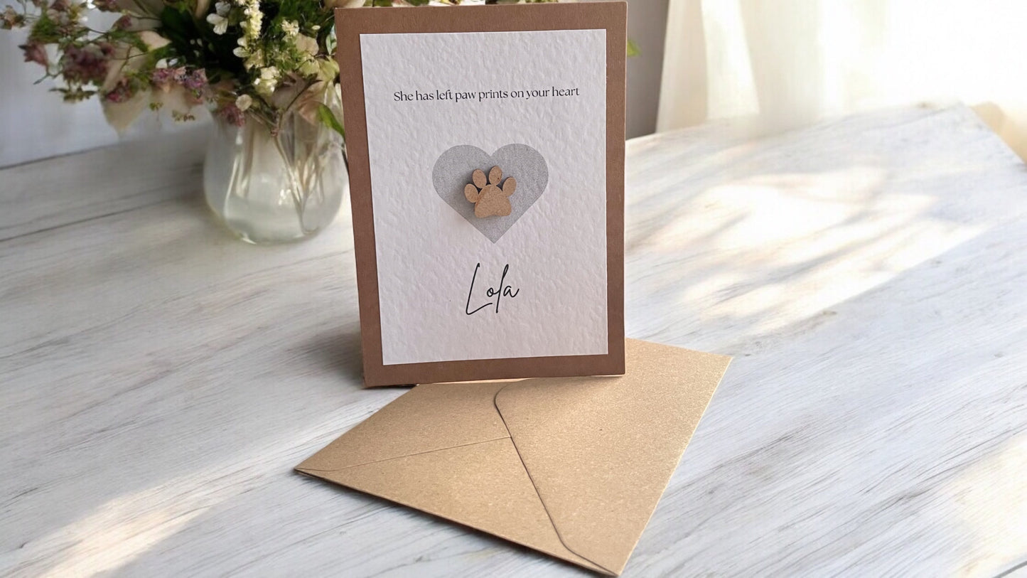 Pawprints on your Heart - Personalised Greeting Card (Pet loss, pet bereavement)