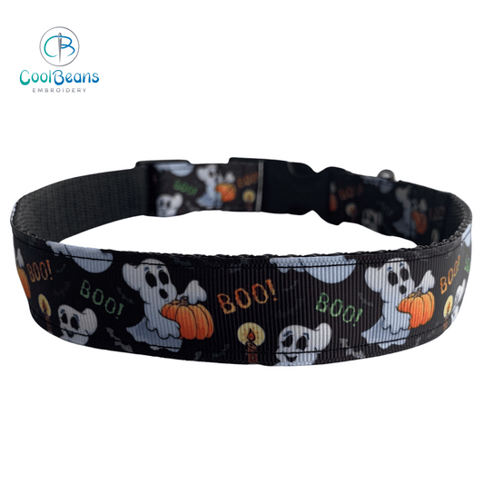 Dog Collar - Halloween Boo - Handcrafted - Personalised - 25mm