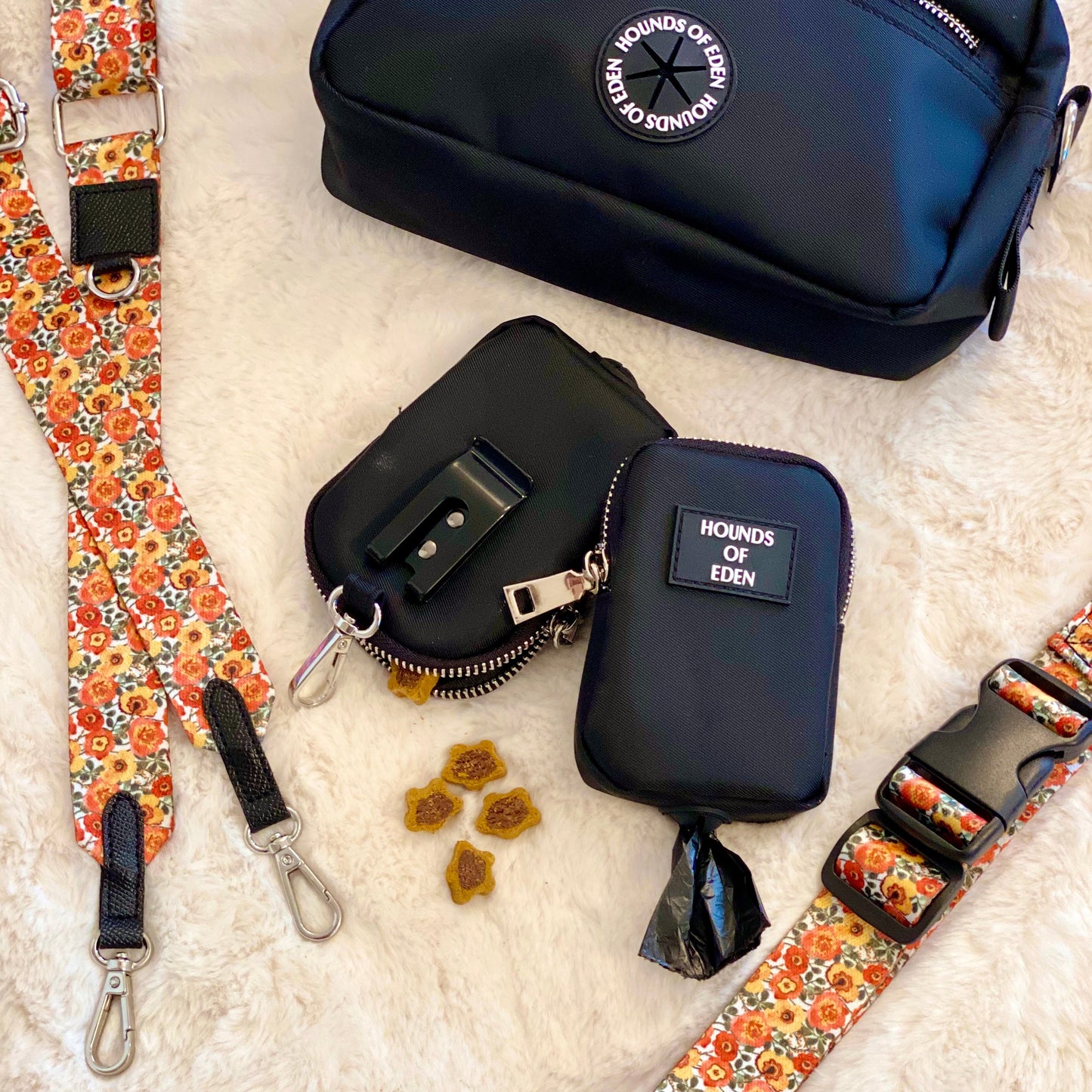 Clip on Dog Treat & Poop bag Pouch - Black - Silver Hardware