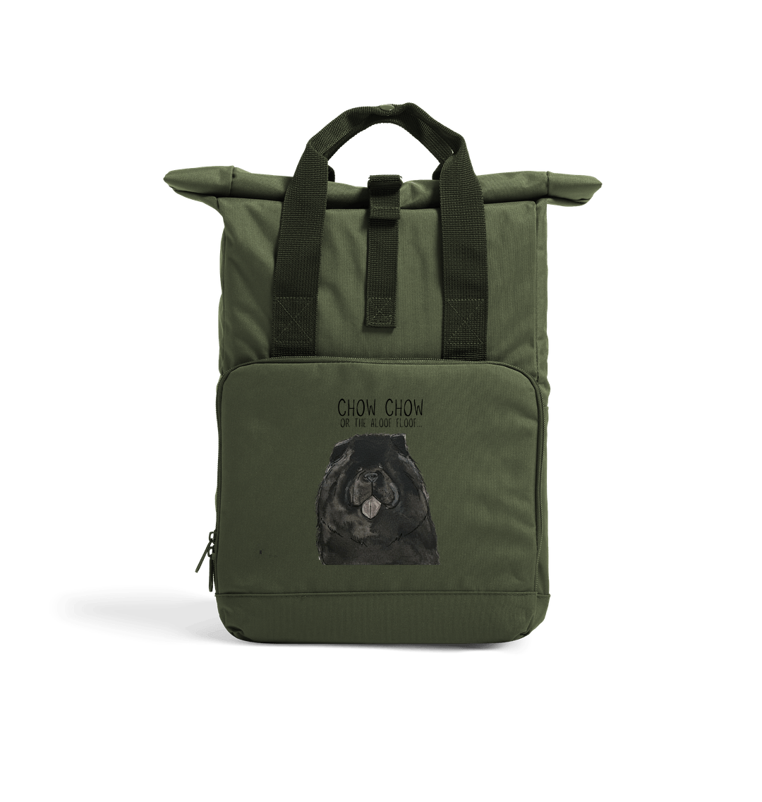 Black Chow Chow Chic: Aloof Floof Roll-Top Backpack