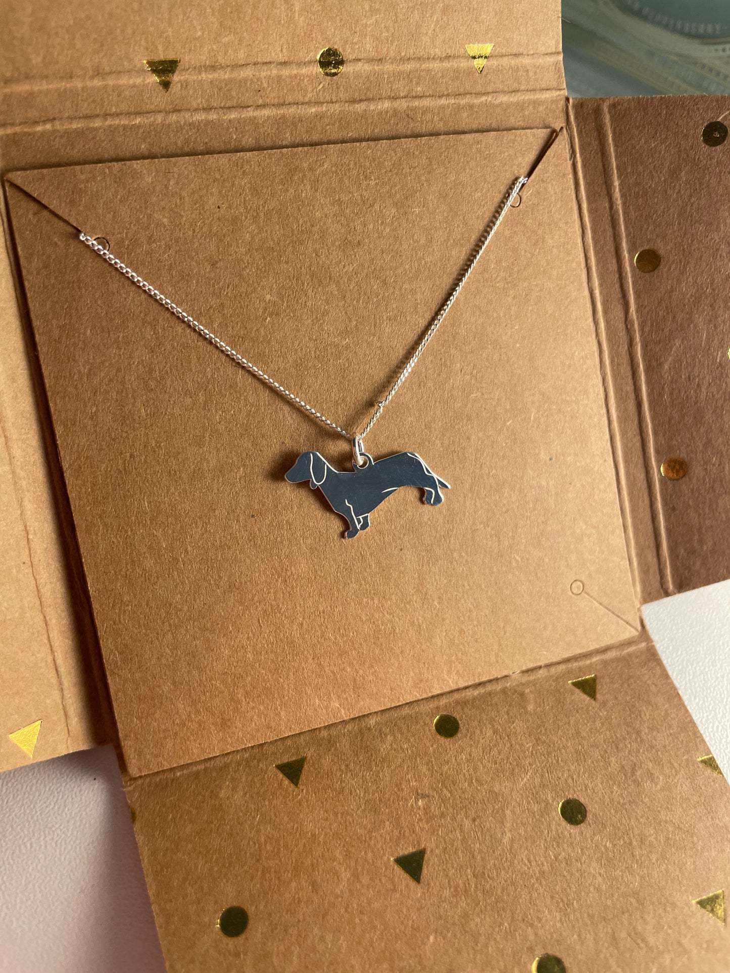 Sterling Silver Dachshund Dog with 16" Chain Necklace