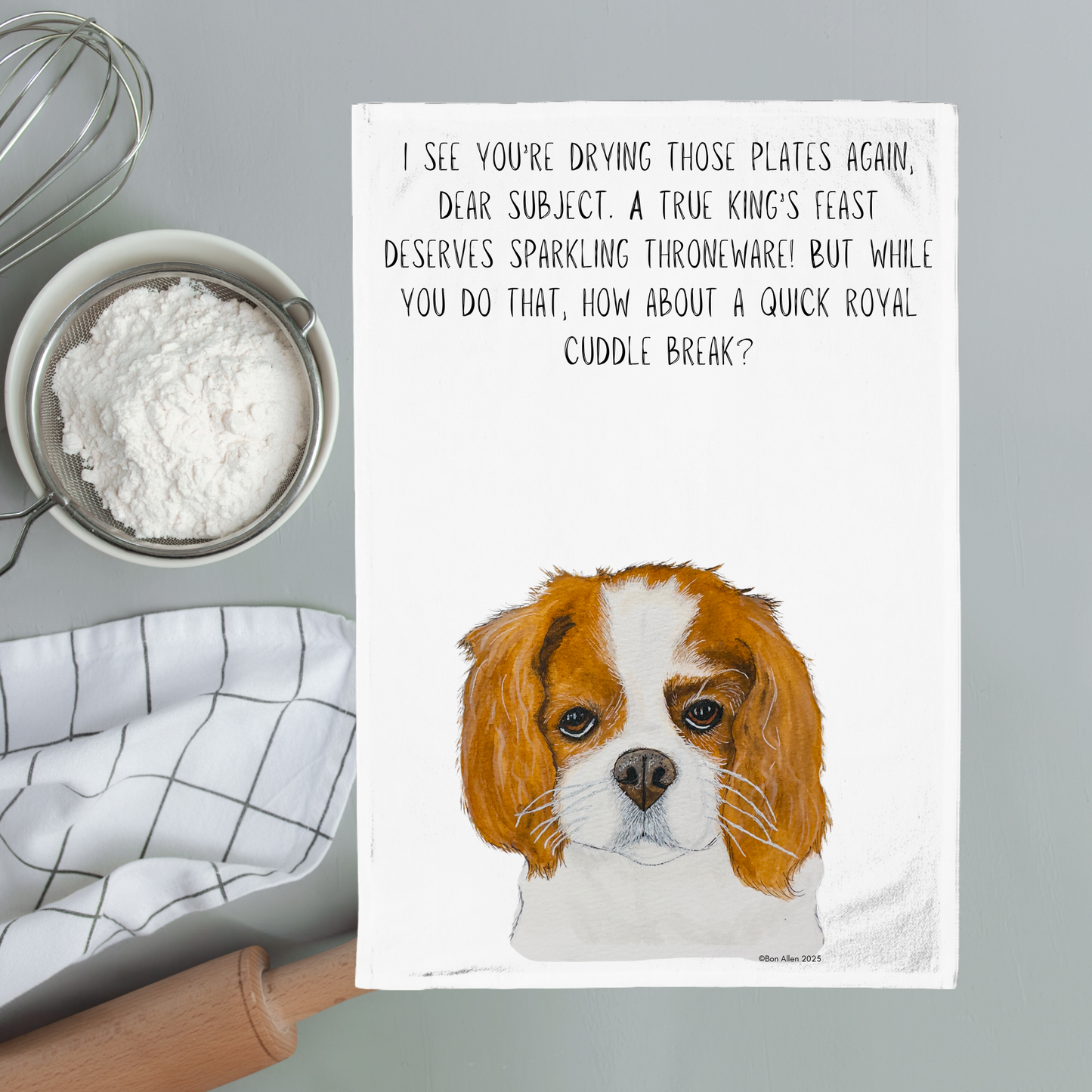 Royal Cuddle Break: Cavalier King Charles Spaniel Tea Towel