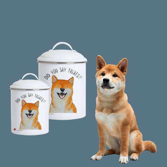 "Treats? I Prefer Tribute." – Shiba Inu Enamel Treat Jar