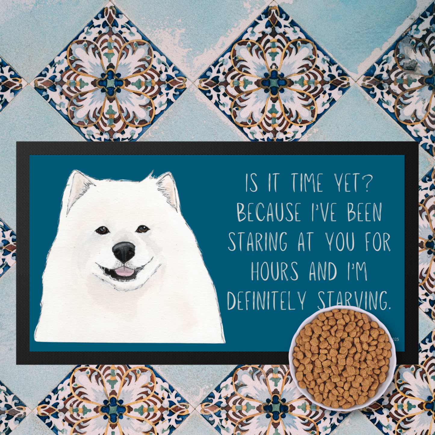 Starving & Staring: Samoyed-Approved Pet Bowl Mat