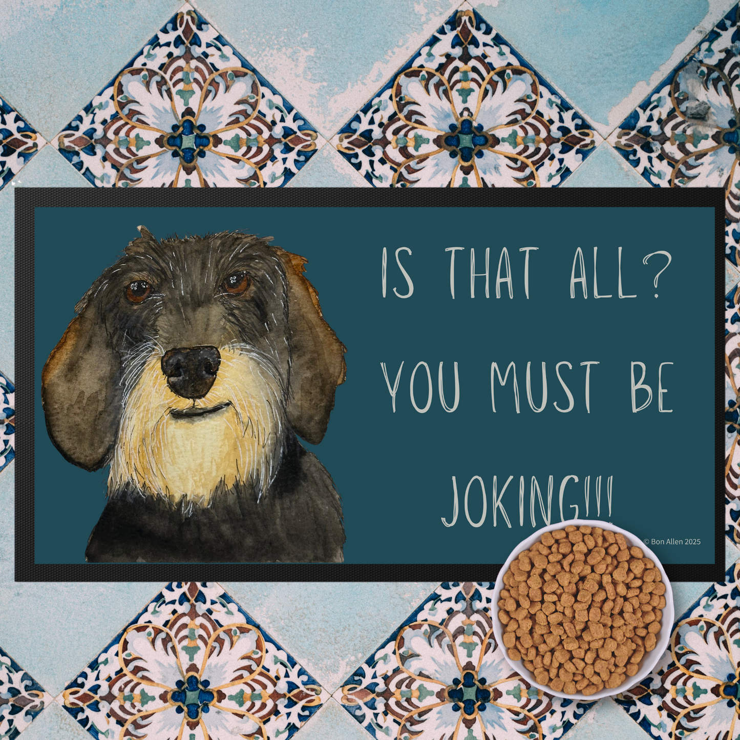 Wire Haired Dachshund Dining Drama – Hilarious Pet Bowl Mat!