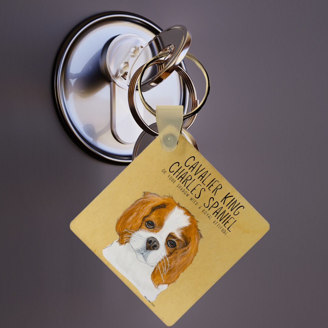 Royal Sidekick: Wooden Cavalier King Charles Spaniel Keyring – Your Loyal Shadow in Style