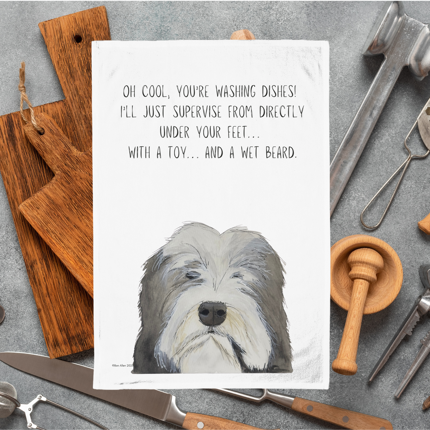 Beardie Chaos Tea Towel – When Hair Meets Hilarity in the Kitchen!