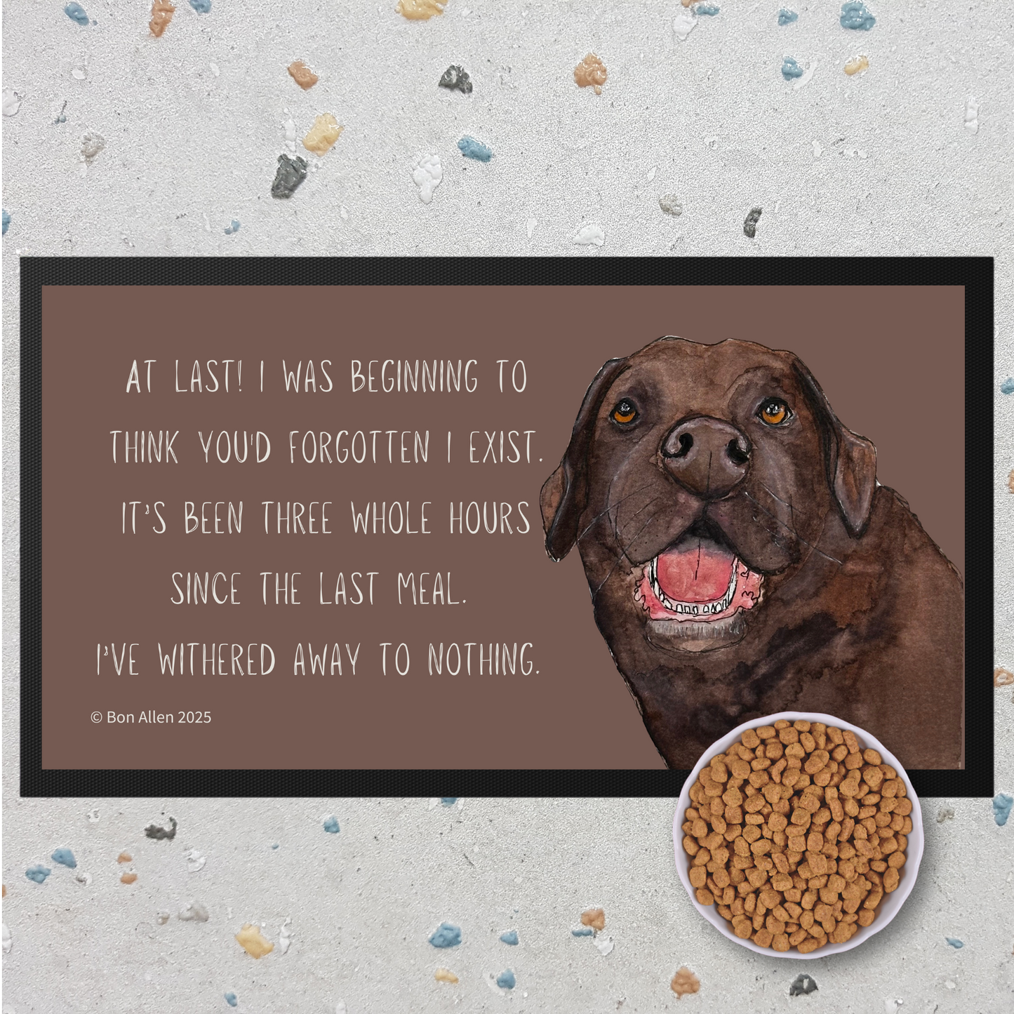 Starving Since Breakfast Pet Bowl Mat – Featuring the Chocolate Labrador