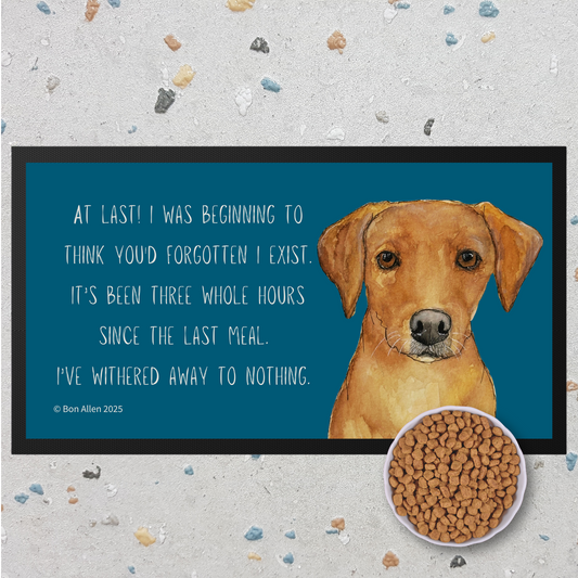 Starving Since Breakfast Pet Bowl Mat – Featuring the Fox Red Labrador