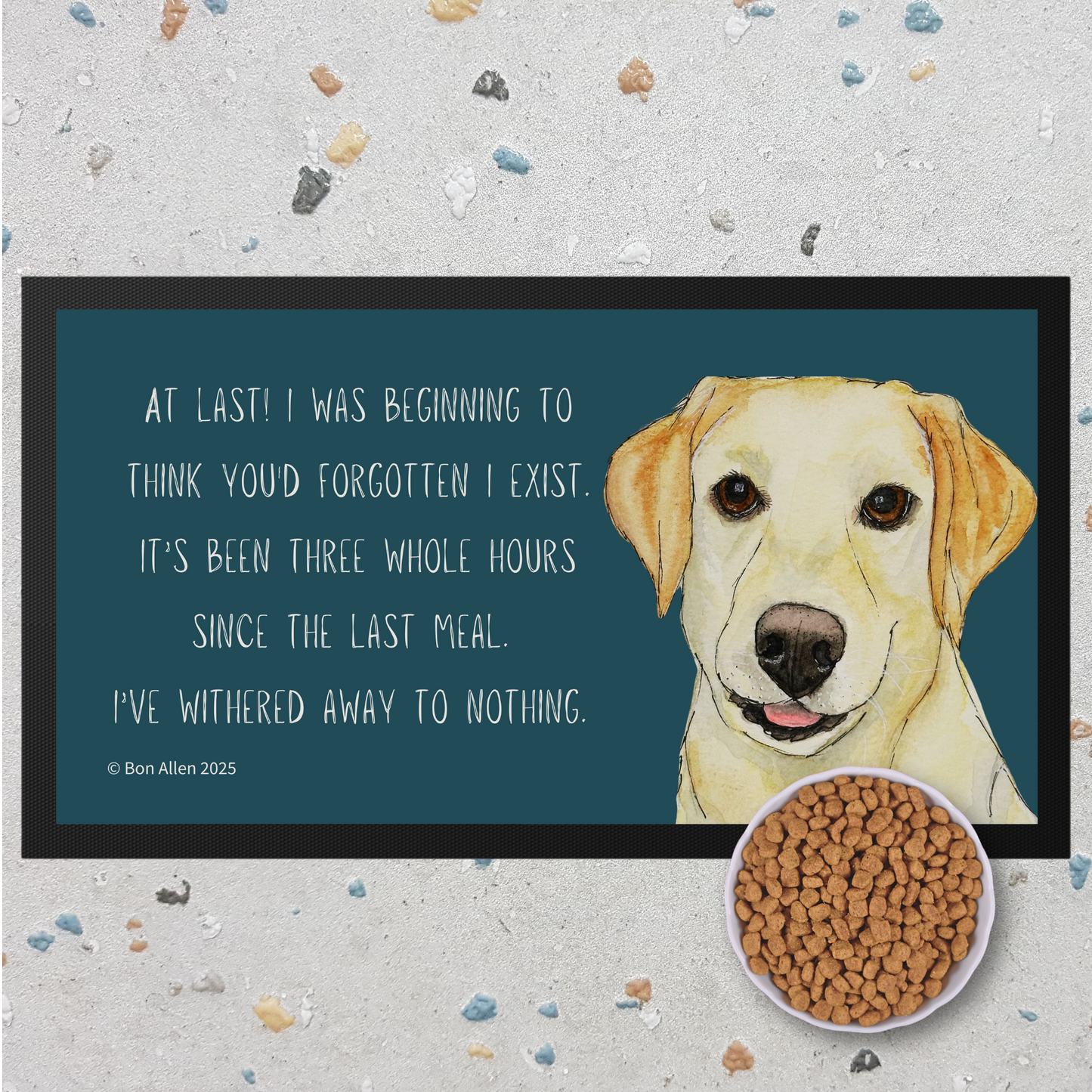 Starving Since Breakfast Pet Bowl Mat – Featuring the Yellow Labrador