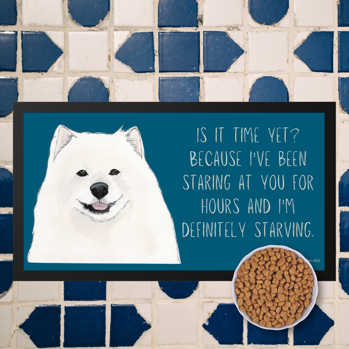 Starving & Staring: Samoyed-Approved Pet Bowl Mat