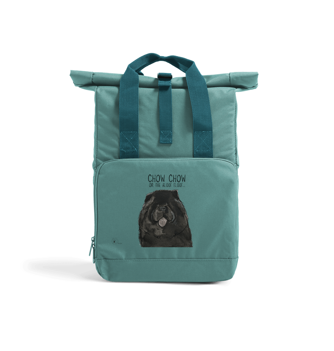 Black Chow Chow Chic: Aloof Floof Roll-Top Backpack