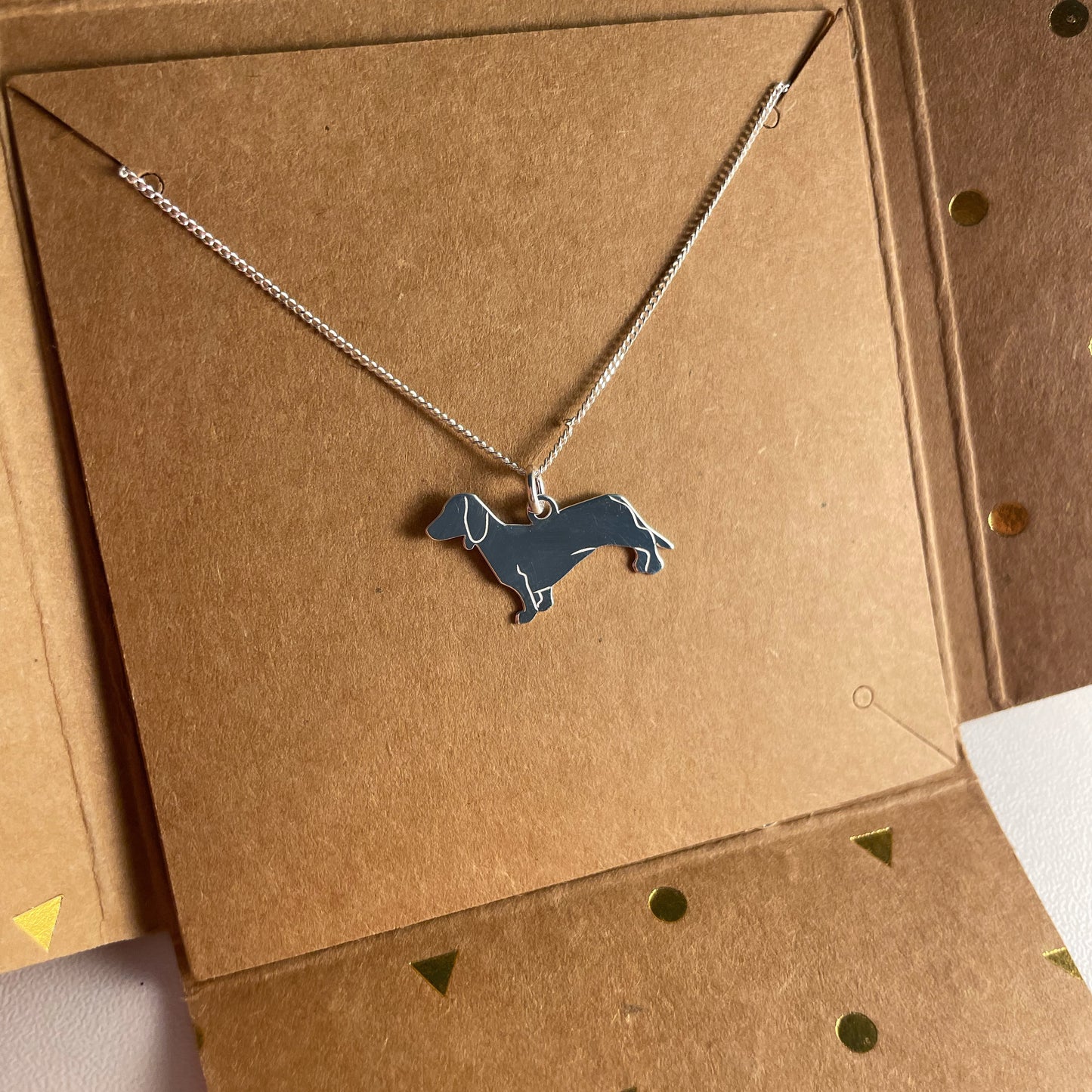 Sterling Silver Dachshund Dog with 16" Chain Necklace