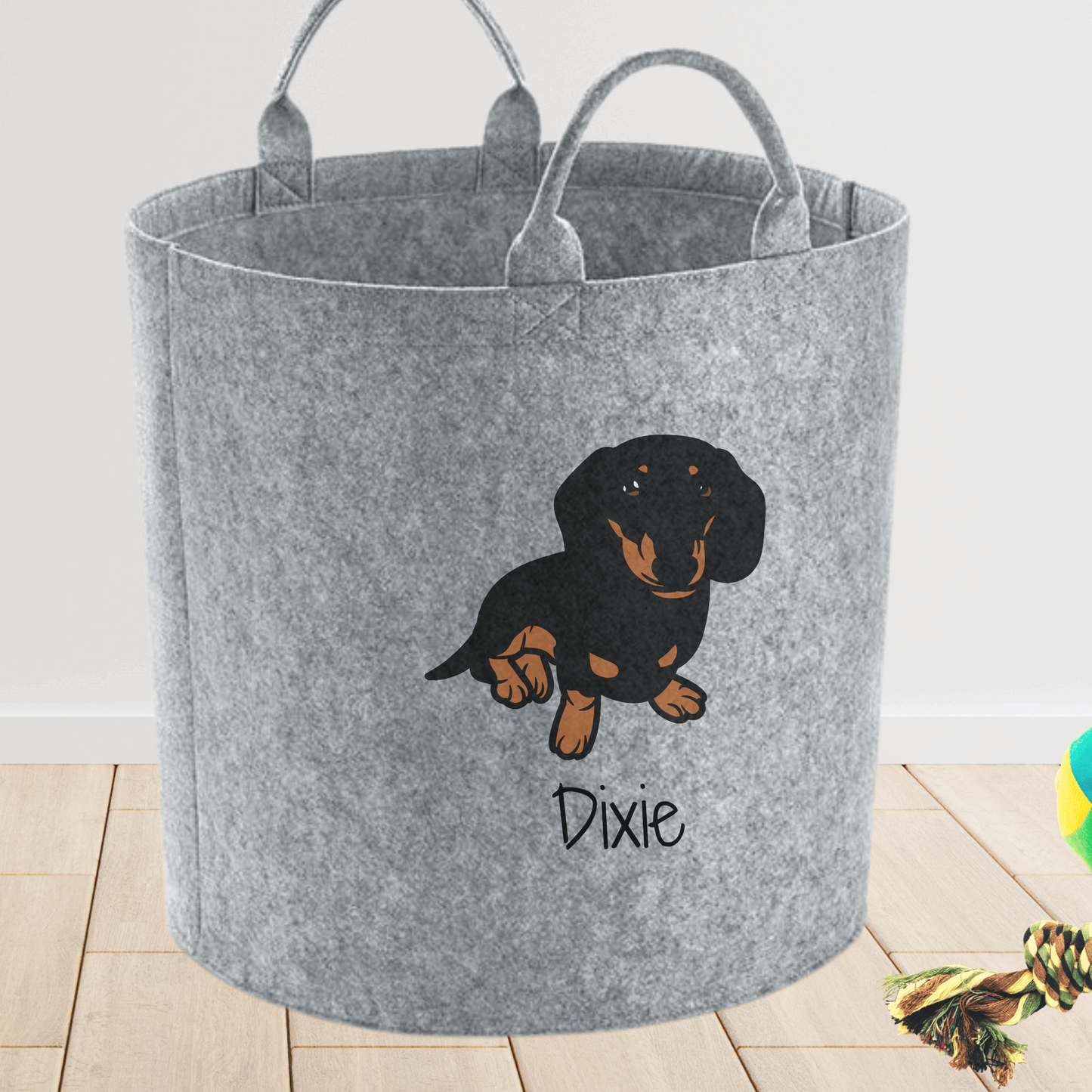 Black & Tan Dachshund dog toy storage bag personalised