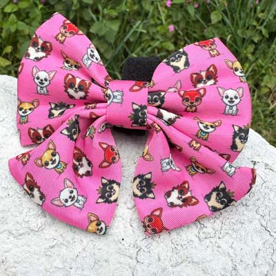 Signature Pink Chihuahua Print Exclusive Small Sailor Bow by My Chi and Me
