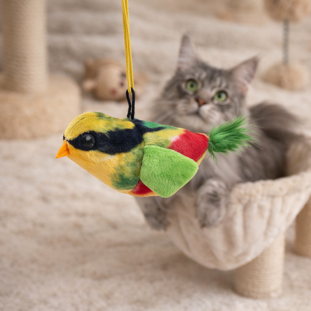 Chirping Bird Cat Toy – Interactive Plush Bird with Sound for Indoor Cats