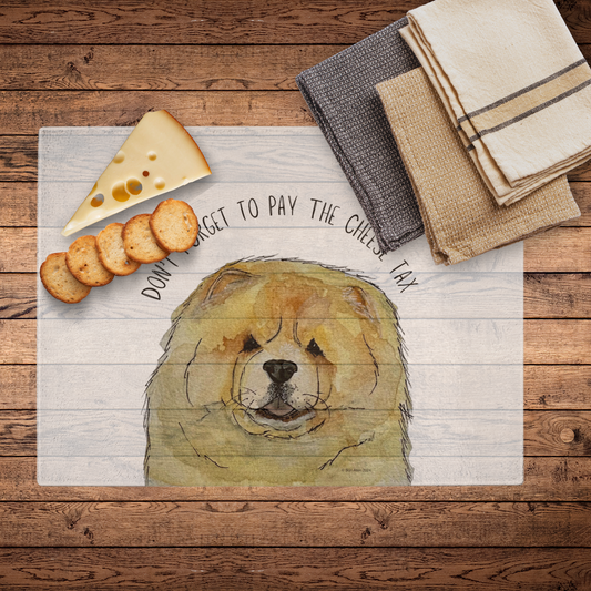 Slice with Style: Fawn Chow Chow "Cheese Tax" Glass Chopping Board