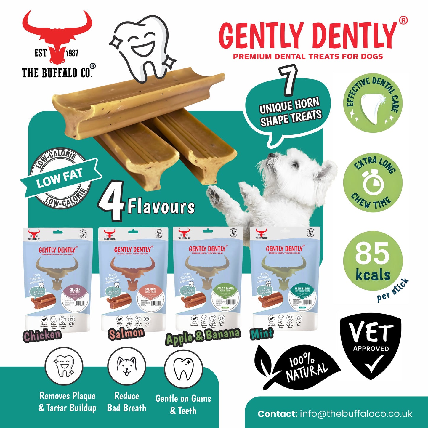 Gently Dently- Apple & Banana Dental Treats for Dogs 175g