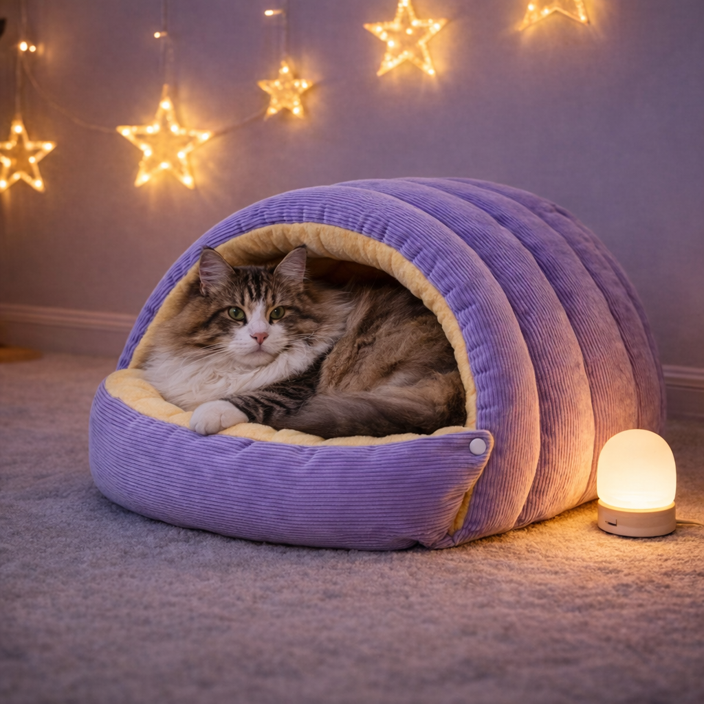 Warm Cat Cave Bed – Soft Plush Pet Sleeping House for Cats & Kittens