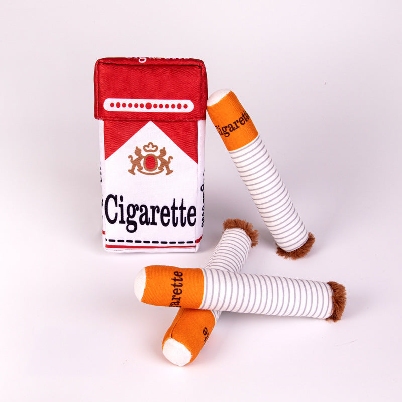 "Bad Habit" Squeaky Dog Toy – Cigarette Box Parody Plush with Chew Sticks