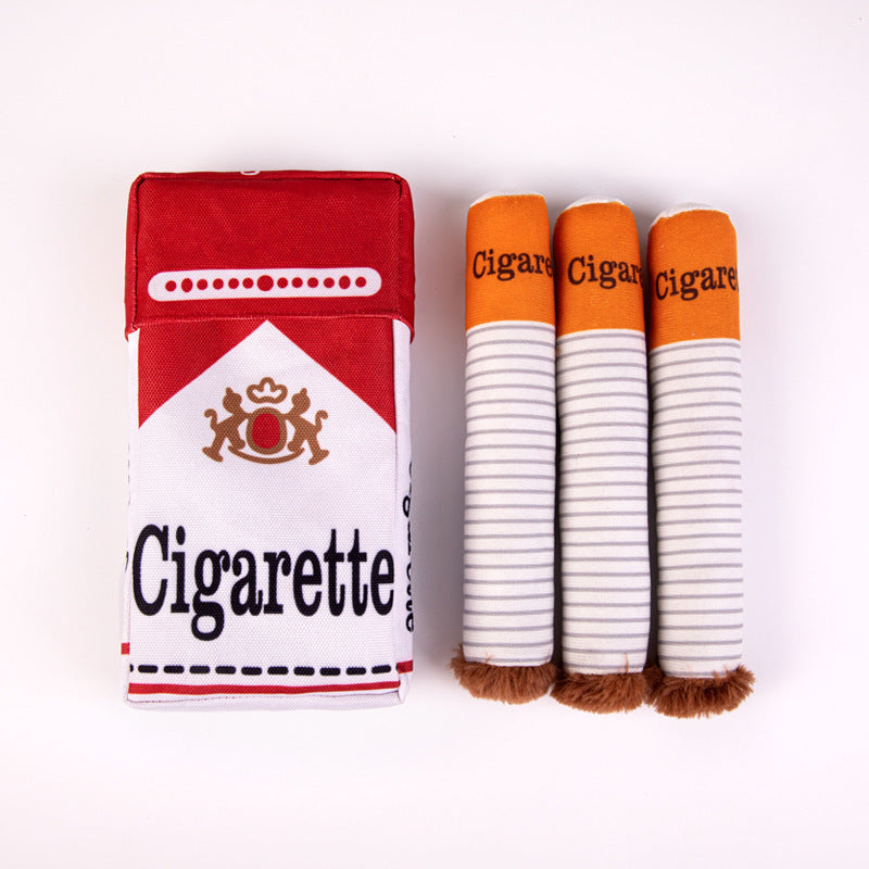 "Bad Habit" Squeaky Dog Toy – Cigarette Box Parody Plush with Chew Sticks