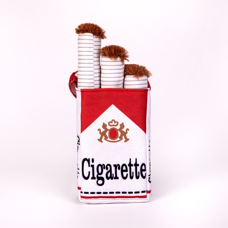 "Bad Habit" Squeaky Dog Toy – Cigarette Box Parody Plush with Chew Sticks