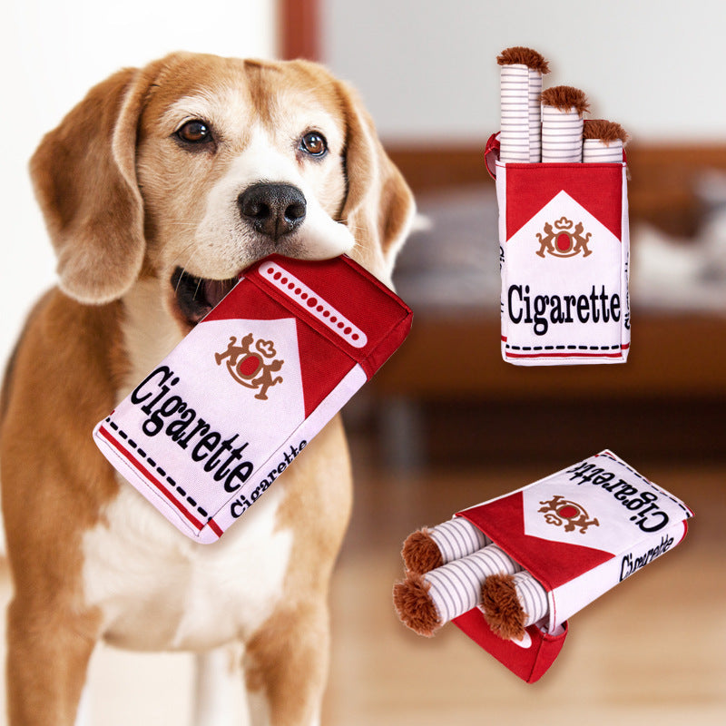 "Bad Habit" Squeaky Dog Toy – Cigarette Box Parody Plush with Chew Sticks