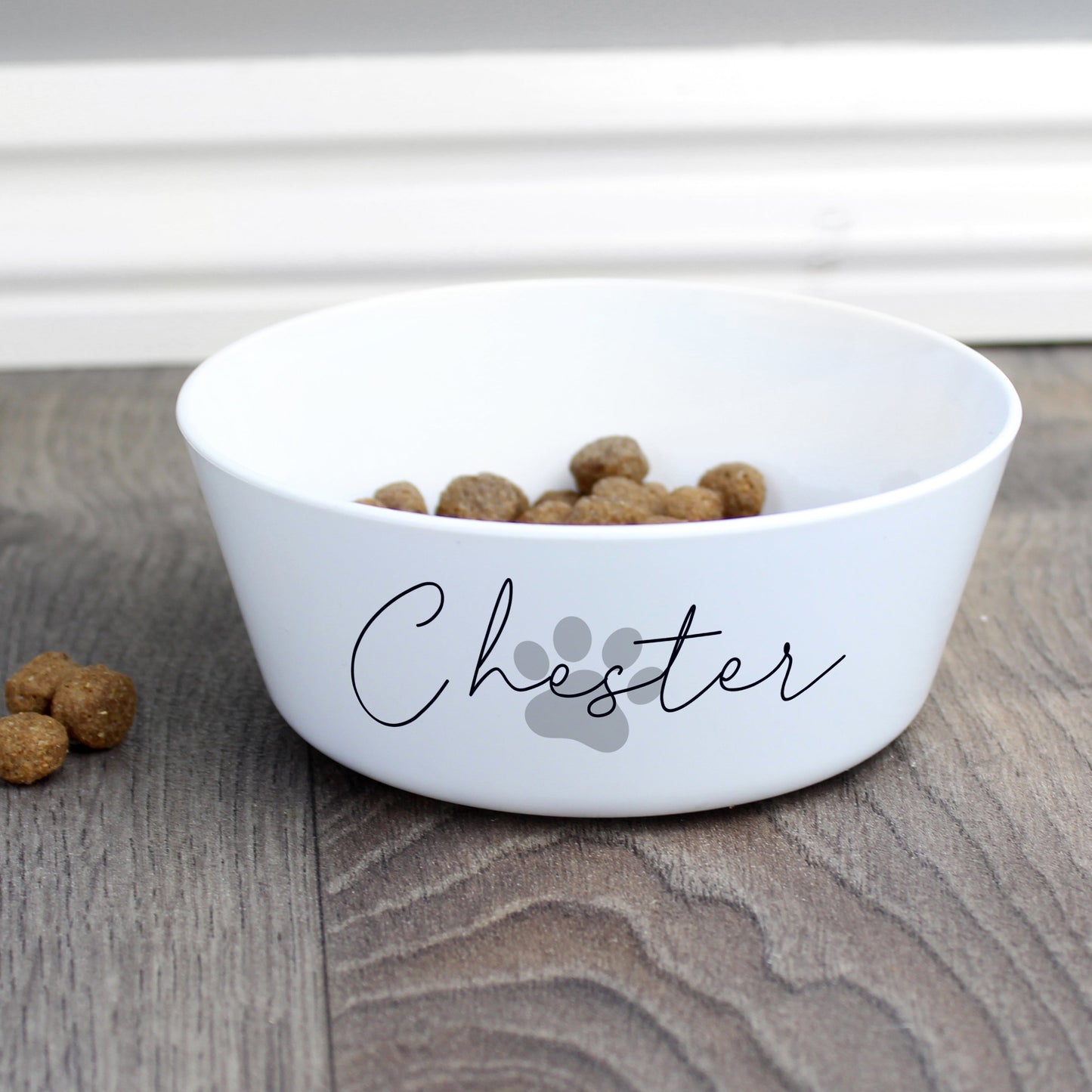 Personalised Grey Pawprint Name 14Cm Medium Pet Bowl For Dogs And Cats