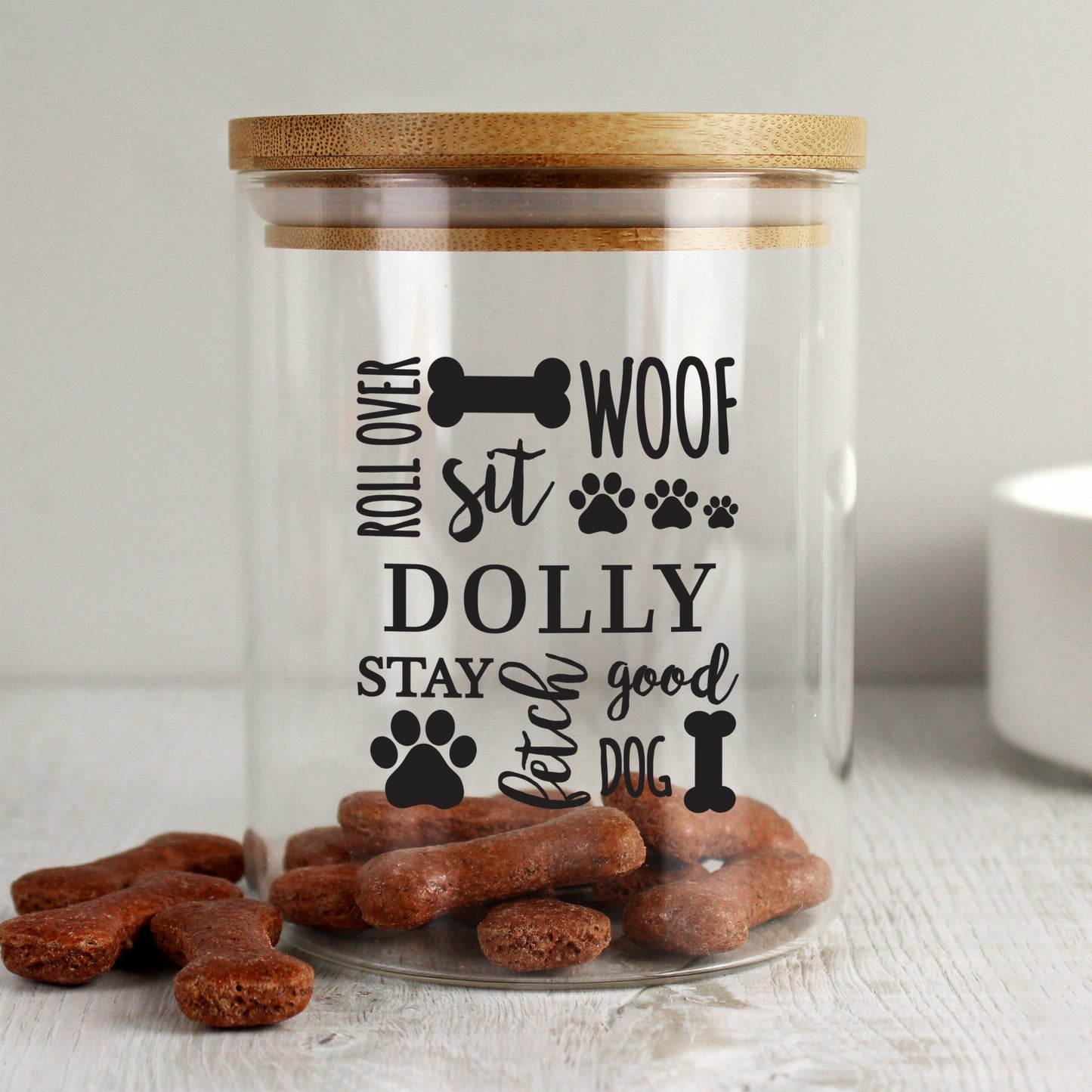 Personalised Glass Dog Treat Jar With Bamboo Lid