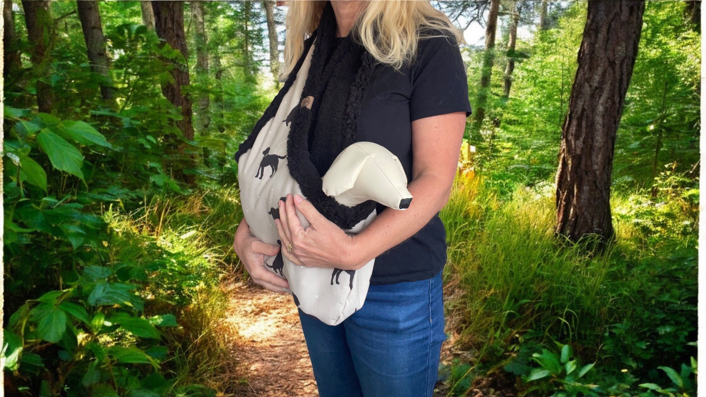 Handcrafted, luxury puppy/small dog carrier/sling - Dog Print in Cotton - The Walter Collection