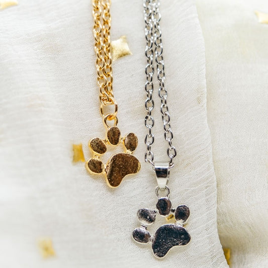 Silver or Gold Dog Paw Footprint Pendant Necklace