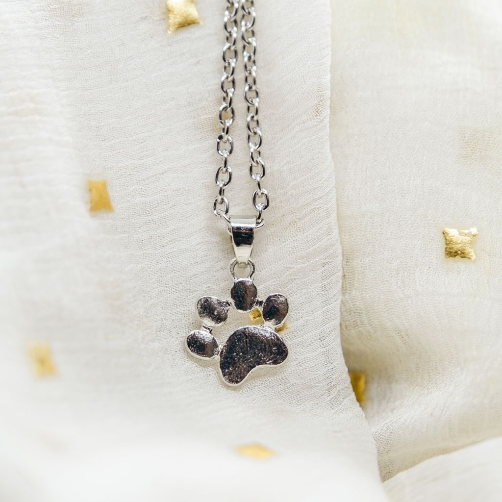 Silver or Gold Dog Paw Footprint Pendant Necklace