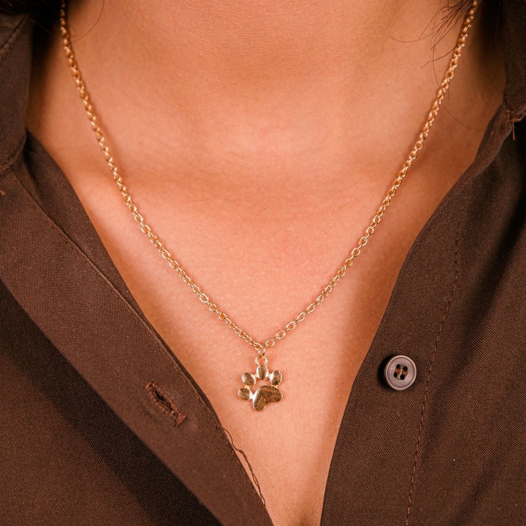 Silver or Gold Dog Paw Footprint Pendant Necklace