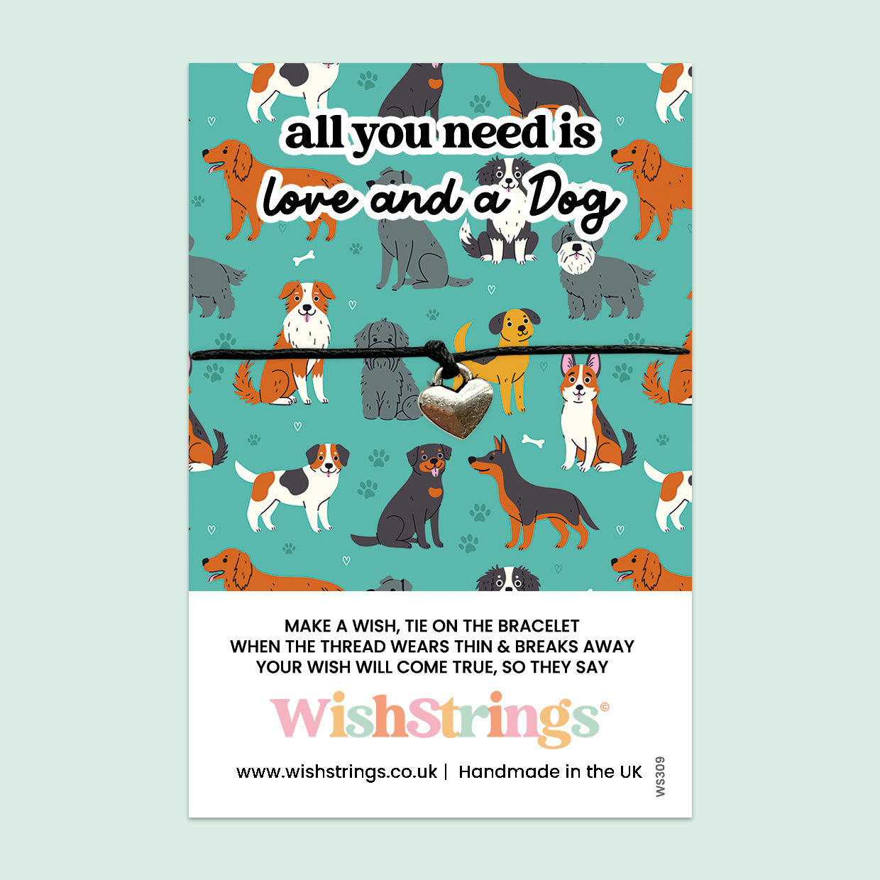 Wish Bracelet Dog | Handmade Waxed Cotton Cord Bracelet With Gift Card Design