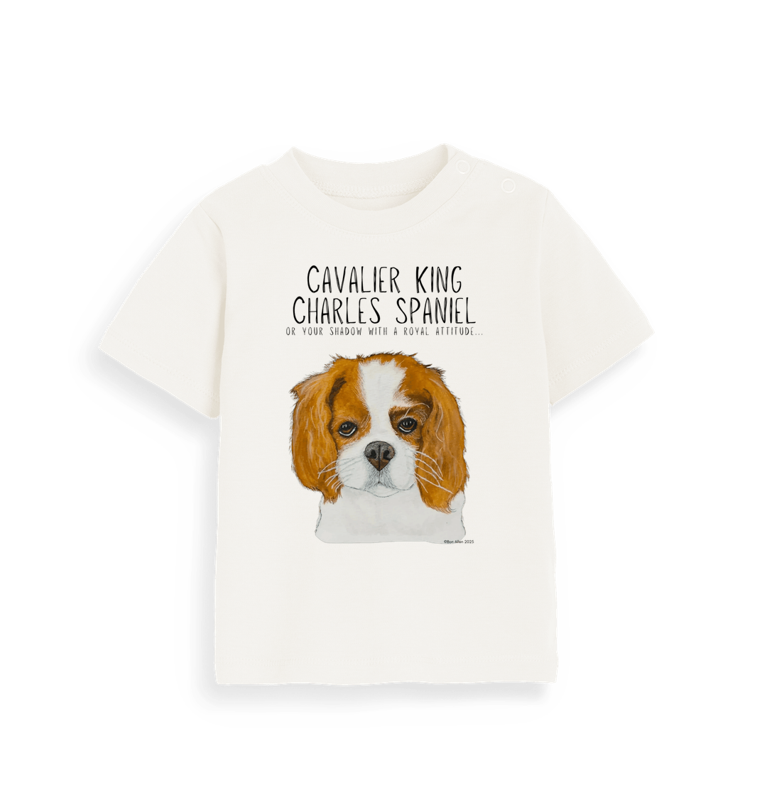 Royal Snuggles: Sustainable Baby Tee with Cavalier Cuteness