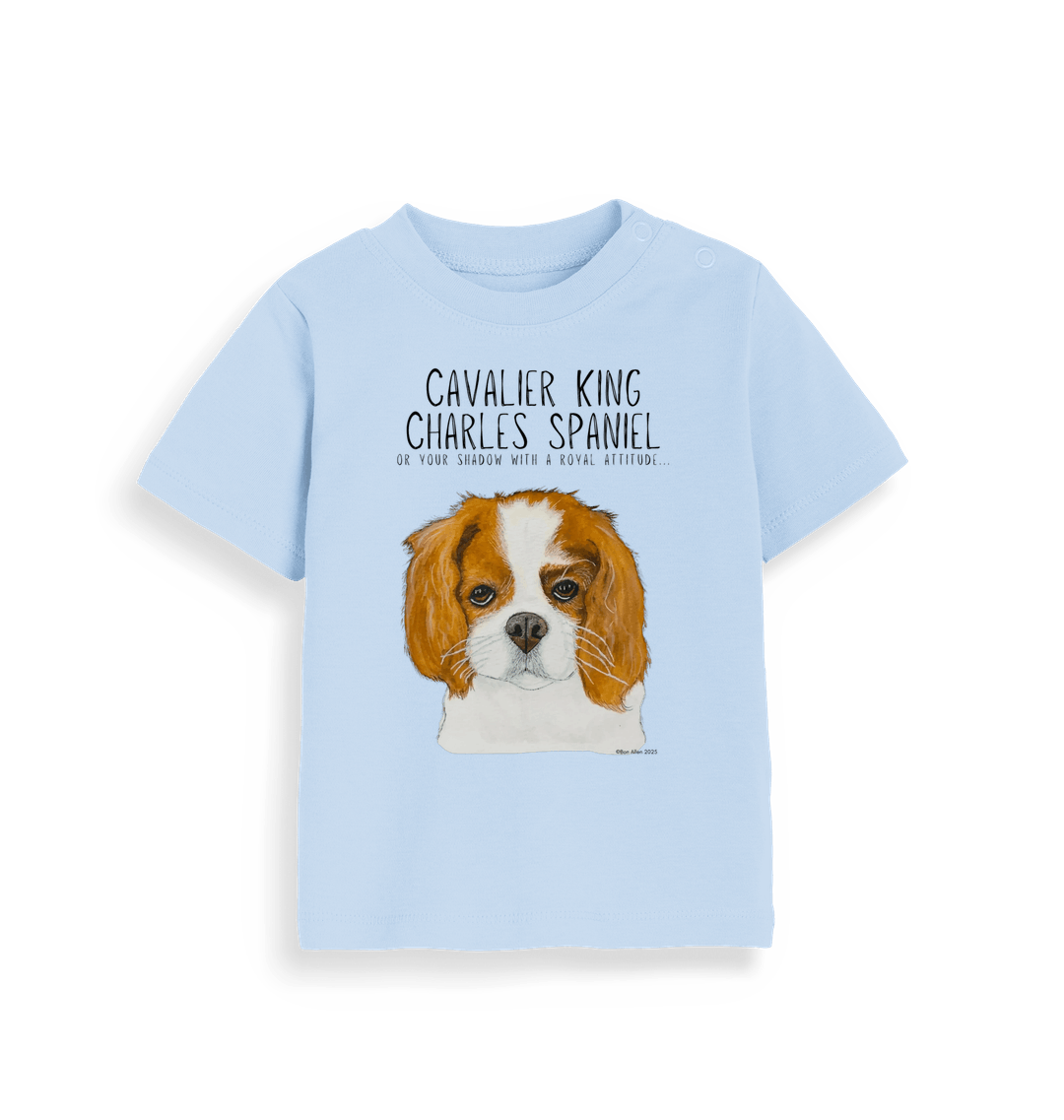Royal Snuggles: Sustainable Baby Tee with Cavalier Cuteness