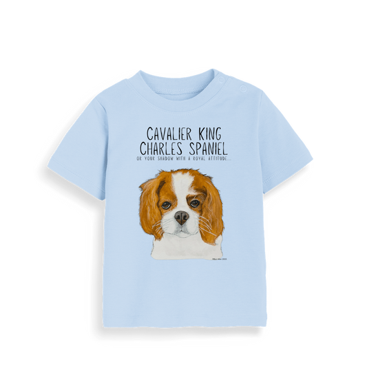 Royal Snuggles: Sustainable Baby Tee with Cavalier Cuteness