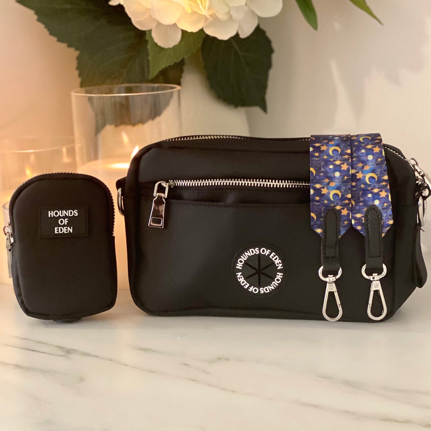 Dog Walking Bag - Black - Silver Hardware *BAG ONLY*