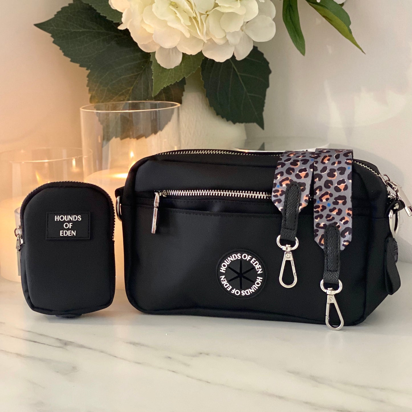 Dog Walking Bag - Black - Silver Hardware *BAG ONLY*