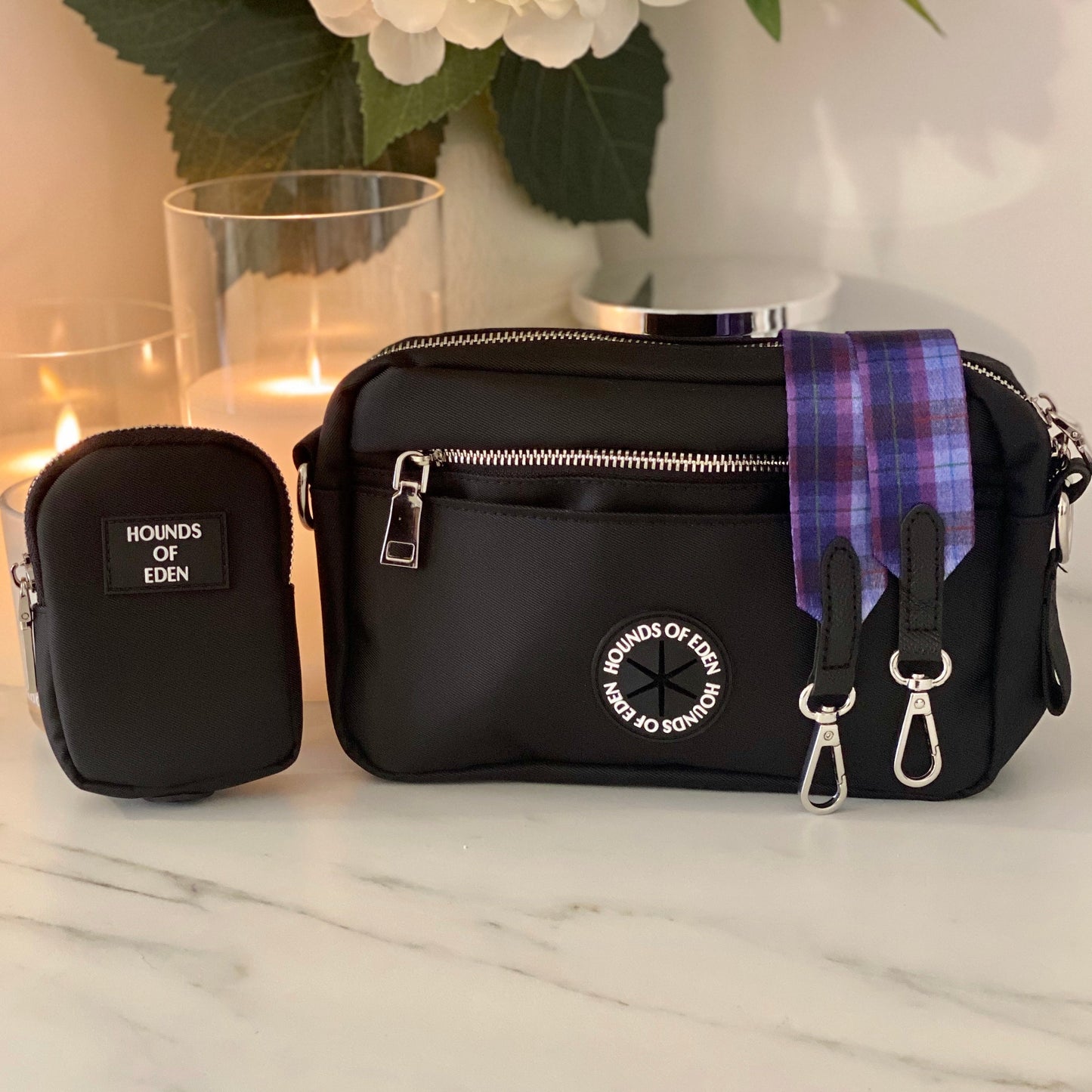 Dog Walking Bag - Black - Silver Hardware *BAG ONLY*