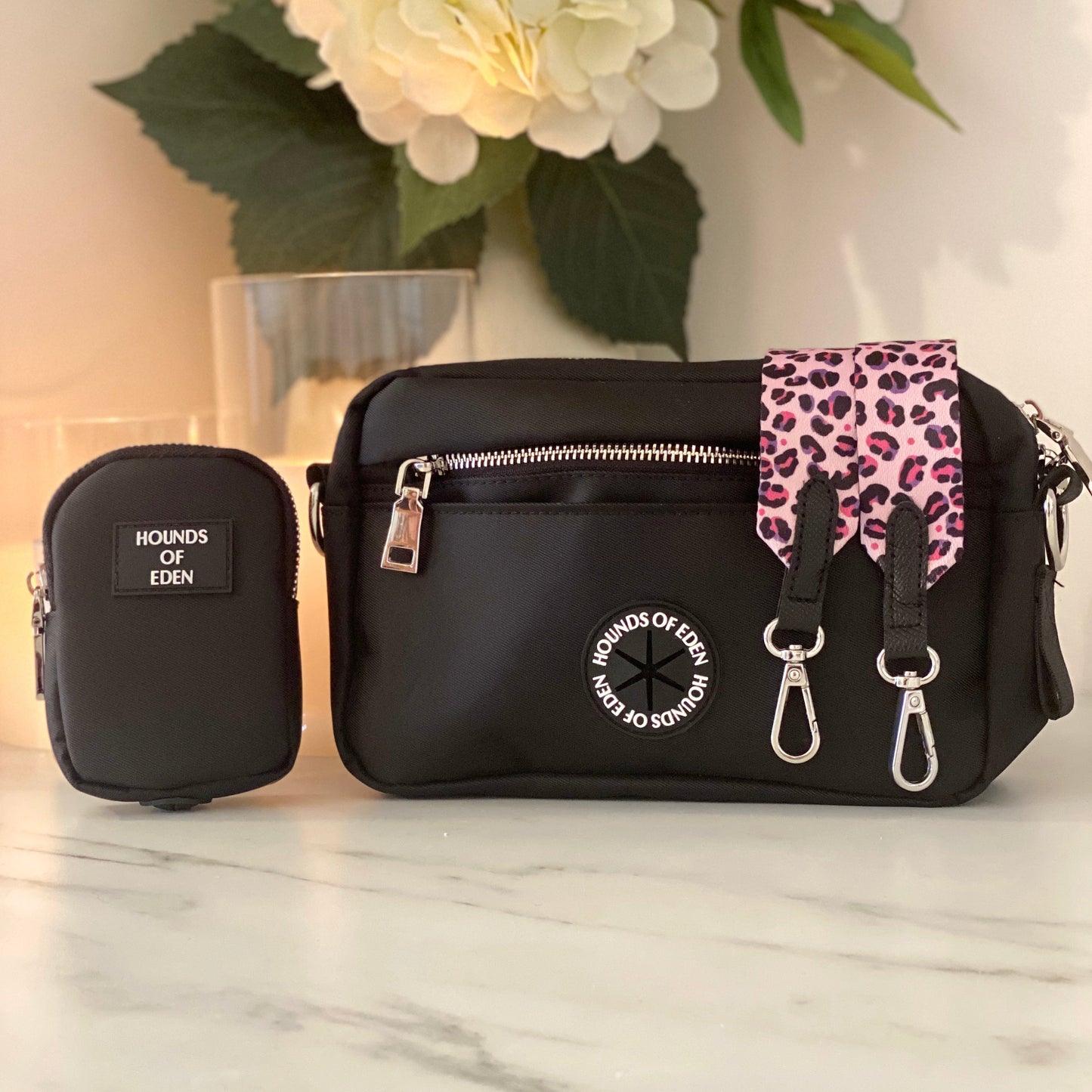 Dog Walking Bag - Black - Silver Hardware *BAG ONLY*