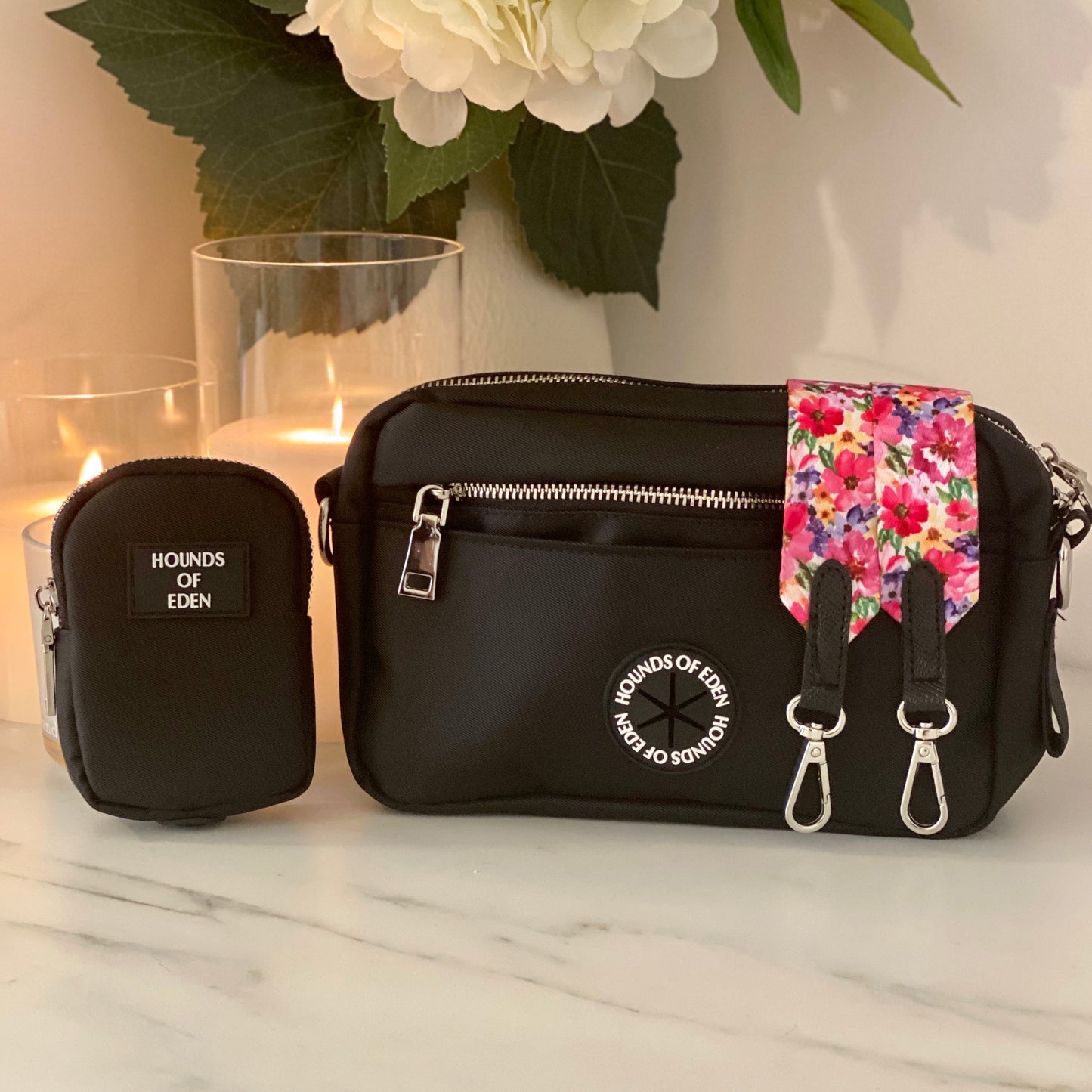 Dog Walking Bag - Black - Silver Hardware *BAG ONLY*