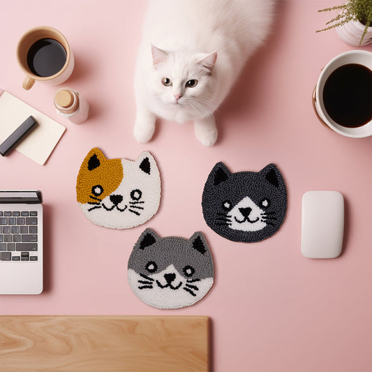 Cat & Paw Punch Needle Coaster Set