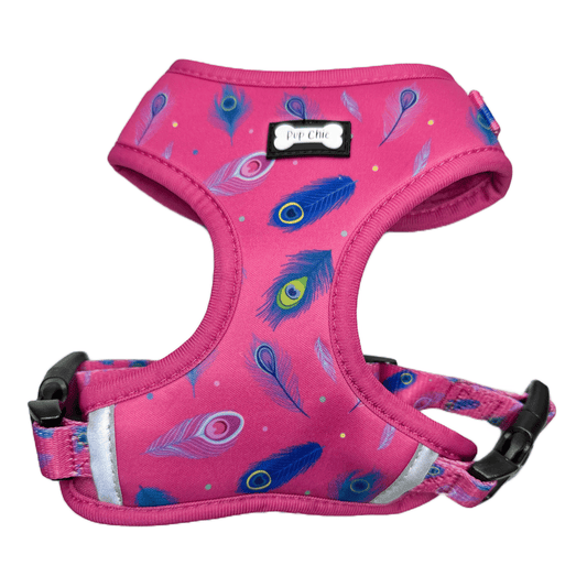 Peacock Power Adjustable Dog Harness - hot pink peacock feather dog harness