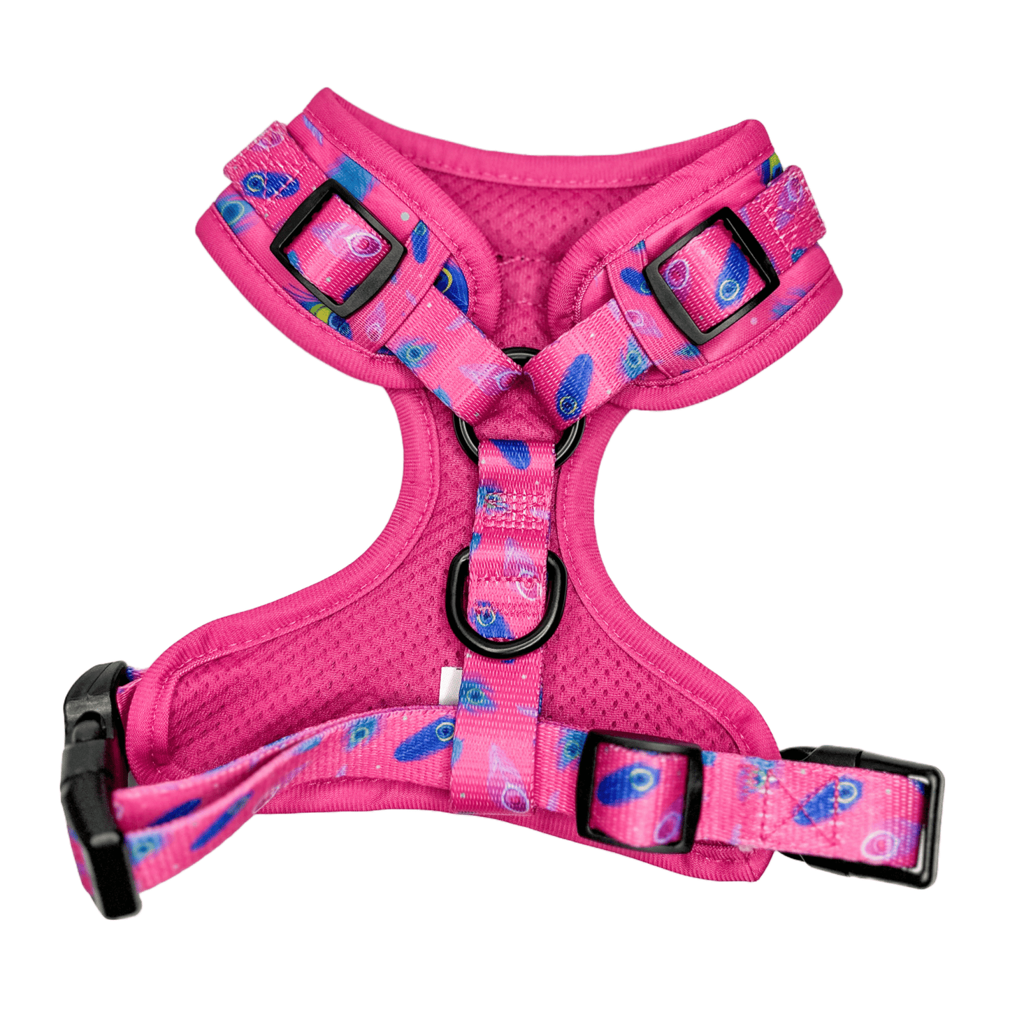 Peacock Power Adjustable Dog Harness - hot pink peacock feather dog harness