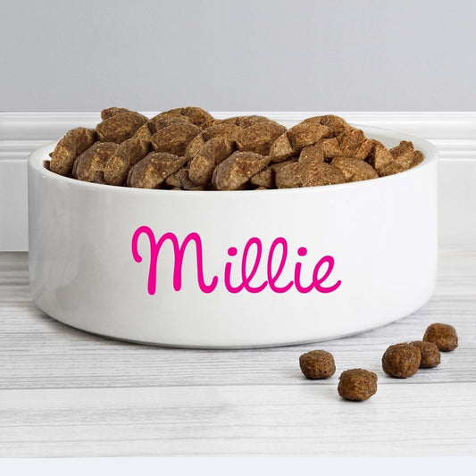 Personalised Pink Name 14Cm Medium Pet Bowl For Dogs And Cats