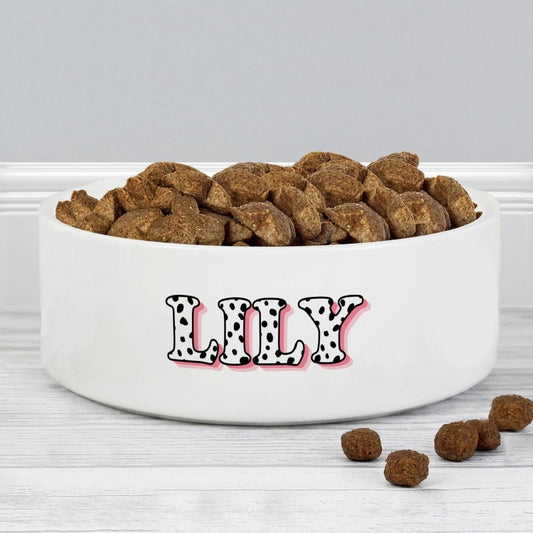 Personalised Pink Spots Name 14Cm Medium Pet Bowl For Dogs And Cats